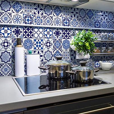 Stickers adhésifs carrelages | Sticker Autocollant Carreaux de ciment - Mosaïque carrelage mural salle de bain et cuisine | Carreaux de ciment adhésif mural - azulejos 10 x 10 cm - 24 pièces