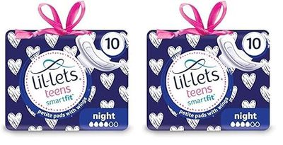 Lil-lets Teens Night Pads, 2 Pack of 10 Petite Pads with Wings