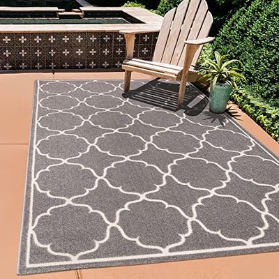 SANAT Tapis d'extérieur résistant aux intempéries - Tapis pour l'intérieur et l'extérieur - Tapis de balcon déperlant - Tapis pour terrasse, jardin, cuisine, salle de bain ou salon - Gris clair - 80 x 200 cm