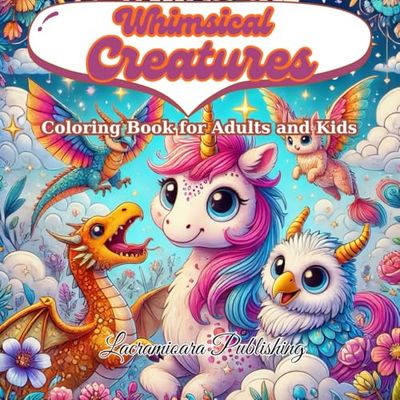 Whimsical Creatures: Coloring Book for Adults and Kids: 50+ Adorable and Easy-to-Color Pages with Fantasy Animals for Stress Relief and Fun