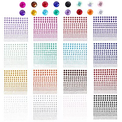 AiQInu 3600 PCS Strass Autocollant, 16 Couleurs 2/3/4/5/6MM Auto-adhésif Visage, Pierres Précieuses Cristal pour DIY Artisanat Nail Body Maquillage Décoration