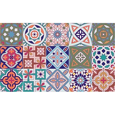 15 Stickers adhésifs carrelages | Sticker Autocollant Carreaux de ciment - Mosaïque carrelage mural salle de bain et cuisine | Carreaux de ciment adhésif mural - azulejos - 20 x 20 cm -15 pièces