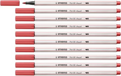 STABILO Feutre pinceau Pen 68 brush - Lot x 10 feutres dessin à pointe pinceau - rouge terracotta