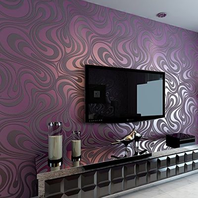 HANMERO Modern Minimalistische Abstract Curves Glitter Non-Woven 3D Behang voor Slaapkamer Woonkamer TV Achtergrond Paars