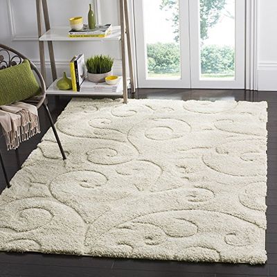 Safavieh Florida Shag Collection Tapis décoratif – 1,9 x 1,6 m, crème et crème, Volute, ne perd Pas Ses Poils et Facile d'entretien, 3 cm d'épaisseur, idéal pour Les Zones à Forte Circulation dans