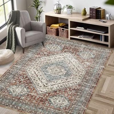 Auton Tappeto facile da pulire, lavabile per camera da letto e soggiorno, tappeto antiscivolo a pelo basso per interni per sala da pranzo, ufficio, 80 x 150 cm, marrone