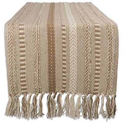 DII Farmhouse Braided Stripe Coleção de caminhos de mesa, algodão, pedra, 15 x 72 (15 x 77, Fringe Included)