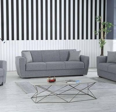 Dmora - Canapé Escobar, Canapé conteneur 3 Places linéaire, Canapé de Salon en Tissu rembourré avec Ouverture clic-clac, Cm 223x84xh80, Gris