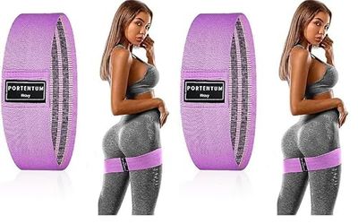 PORTENTUM 1 unità forte di bande elastiche per muscolazione, Bande elastiche Fitness antiscivolo in tessuto per Crossfit, Yoga, Glutei e altri sport. Include video. (Confezione da 2)