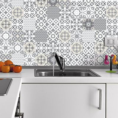 Ambiance Sticker Vinis autocolantes, decoração de parede, autocolantes de azulejos para casa de banho e cozinha artificial Nuance de cinzento, 60 vinil azulejos de 20 x 20 cm