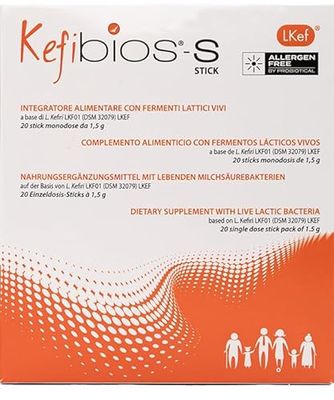 Kefibios-S, Integratore Alimentare con Fermenti Lattici Vivi, 20 Stick Monodose da 1,5 g