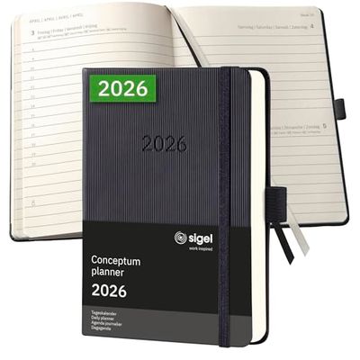 SIGEL C2611 Tageskalender Conceptum 2026, ca. A6, schwarz: Agenda Conceptum, Classic, Hardcover
