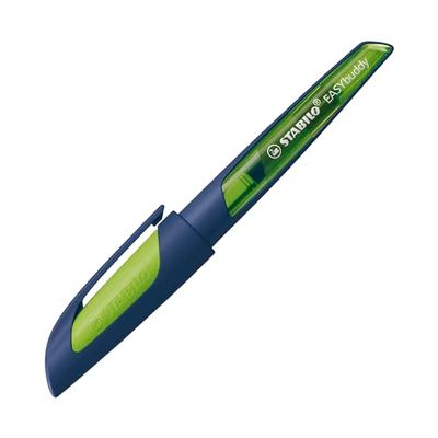 STABILO EASYbuddy Twilight Sky School Fountain Pen with Standard Nib M in Steel Blue/Lime - Blue Ink (Erasable) - Single Pen - Includes Cartridge