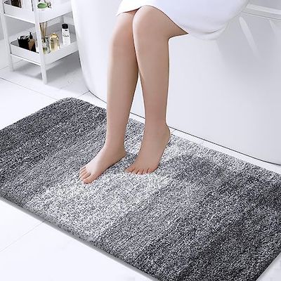 OLANLY Tapis de Salle de Bain 119,4 x 61 cm en Microfibre Extra Douce et absorbante, antidérapant, Pelucheux, Lavage en Machine, Tapis de Bain pour Salle de Bain, Baignoire et Douche, Gris