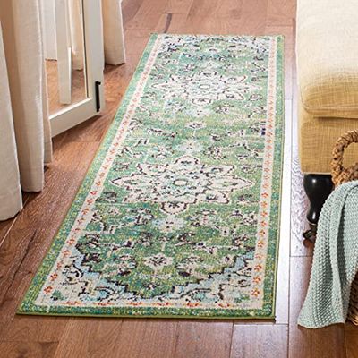 Safavieh Tapis Moderne Chic pour Salon, Salle à Manger, Chambre à Coucher - Collection Madison - Poils Courts - Vert et Turquoise - 61 x 244 cm