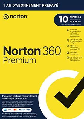 Norton™ 360 Premium 2025 |10 Appareils | 12 Mois |Envoi par la poste