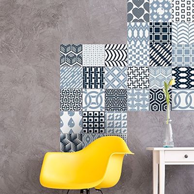 30 Stickers adhésifs carrelages | Sticker Autocollant Carreaux de ciment - Mosaïque carrelage mural salle de bain et cuisine | Carreaux de ciment adhésif mural - azulejos - 15 x 15 cm - 30 pièces