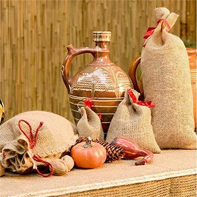 NOOR Sacchetti di iuta 18 x 13 cm, sacchetti di iuta naturale per il giardino, sacchetti biodegradabili e per alimenti, con fiocchi decorativi, confezione da 10 pezzi