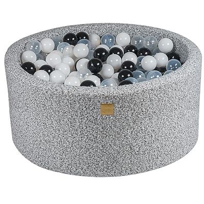 MEOWBABY Bollebad Boucle 90 x 40 cm – bollbad baby från 1 år – mjuk skumbollhav med 300 bollar – barn och hundar lekglädje, grå melange