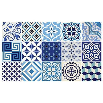 15 Stickers adhésifs carrelages | Sticker Autocollant Carreaux de ciment - Mosaïque carrelage mural salle de bain et cuisine | Carreaux de ciment adhésif mural - azulejos - 15 x 15 cm - 15 pièces