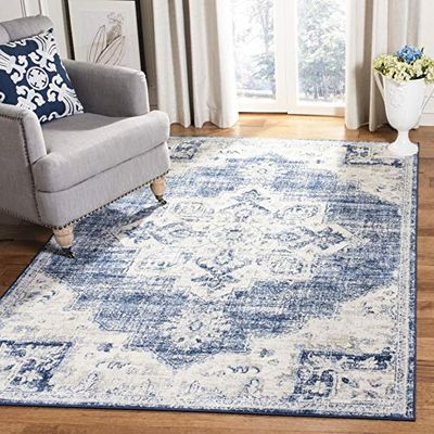 Safavieh Tapis Traditionnel pour Salon, Salle à Manger, Chambre à Coucher - Collection Brentwood - Poils Courts - Ivoire et Bleu Marine - 160 x 229 cm