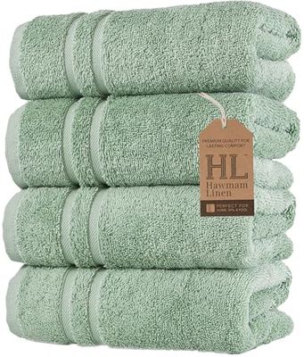 Hammam Linen Light Green Hand Towels 4-Pack - 16 x 29Turkish Cotton Premium Quality Soft and Absorbent Small Towels for Bathroom