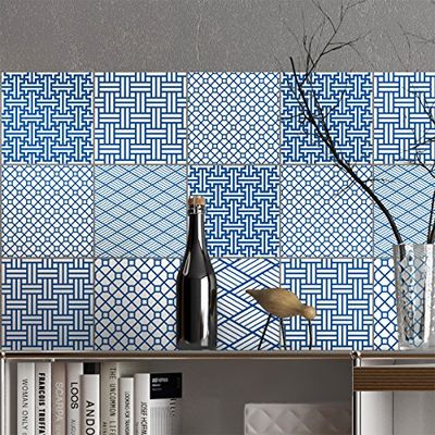 9 Stickers adhésifs carrelages | Sticker Autocollant Carreaux de ciment - Mosaïque carrelage mural salle de bain et cuisine | Carreaux de ciment adhésif mural - azulejos - 10 x 10 cm - 9 pièces