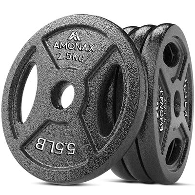 Amonax Halterschijvenset Gietijzeren, 2,5 Kg, 5 Kg, 10 Kg Halterplaten Voor 1 & 2 Inch Olympische Halterschijven, Metalen Halterplaten Voor Gewichtheffen, Stalen Halterschijven