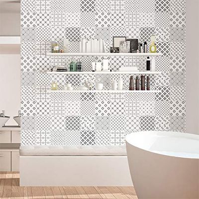 Stickers adhésifs carrelages scandinaves | Sticker Autocollant Carreaux de Ciment - Mosaïque Mural Salle de Bain et Cuisine - 20x20cm - 15 pièces
