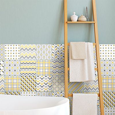 Ambiance Sticker Self-Adhesive Decorative Wall Decal Cement Tile for Bathroom and Kitchen Reykjavik - Pack of 9 Stickers of 15 x15 cm