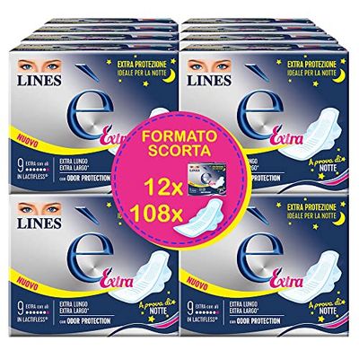 Lines Il est extra avec ailes absorbantes en Lactifless, paquet de stock de 108 pièces