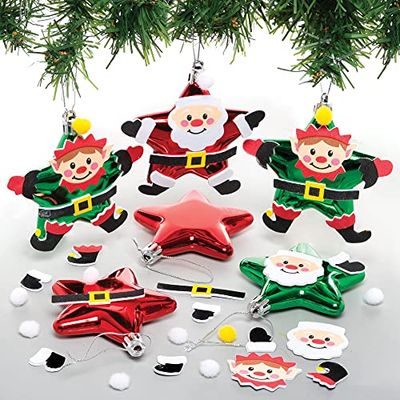 Baker Ross FE976 Kerstman en Elf Kerstballensets - Pak van 6, Maak je eigen kerstversieringen, Feestelijke boomversieringen voor kinderen om te versieren en weer te geven,assorted