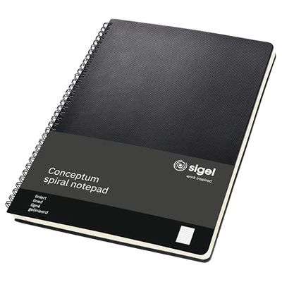 SIGEL CO821 Cuaderno espiral, 23.6 x 30.1 cm, a líneas, Hardcover, negro, Conceptum