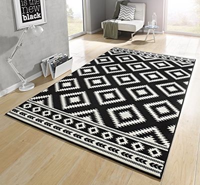 HANSE Home Tapis Ethno - Tapis de Salon à Poils Courts - Motif Losanges - Aspect Moderne - pour Salle à Manger, Salon, Chambre d'enfant, Couloir, Chambre à Coucher, Cuisine - Noir crème, 120 x 170 cm