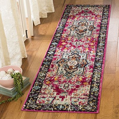 Safavieh Alfombra Tejida Boho Chic para Interiores, colección Mónaco, MNC253, Color Fucsia/Gris, 66 x 244 cm, para salón, Dormitorio o Cualquier Espacio Interior
