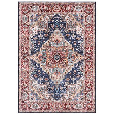 Nouristan Tapis de Salon au Design Oriental Sylla - Rond - Diamètre : 160 cm - 100% Polyester - Dos en Coton - Facile d'entretien - Bords arrondis - Compatible avec Le Chauffage au Sol - Bleu Indigo