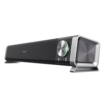 Trust Asto PC Soundbar, USB Powered Speaker Set, Rich Stereo Sound System 12 W Peak Power, Illuminated Volume Control, Speaker for PC, Monitor, TV - Black