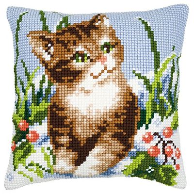 Vervaco Winter Scene - Cojín de punto de cruz, diseño de gatito, multicolor