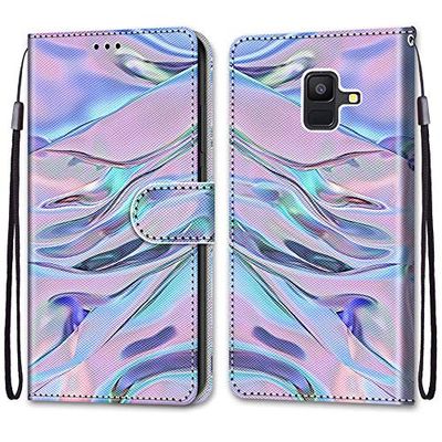Mo-Somnus Hoesje voor Samsung Galaxy A6 2018, lederen Flip beschermhoes met kaartsleuf en portemonnee Standfunctie Magnetisch voor Galaxy A6 2018 (Fluorescerende)