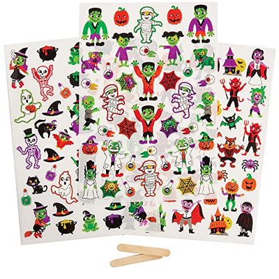 Baker Ross FX208 Halloween wrijfbare, overdraagbare Stickers - Pak van 120, Stickers, Watervaste Knutselstickers voor Kinderen, Keramische Hout- en Papierstickers