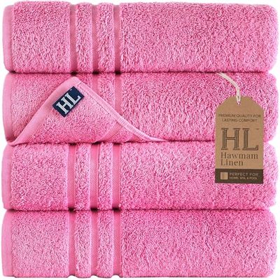 Hawmam Linen Pink Bath Towels 4 Pack Soft and Absorbent, Premium Quality Perfect for Daily Use 100% Cotton Towel 600 GSM