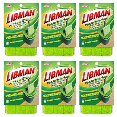 Libman Rinse 'n Wring Mop and Bucket System Ricariche | Mocio per pavimenti in microfibra | Detergente per pavimenti in legno duro | Mocio bagnato e asciutto | 6 tamponi di ricarica in microfibra