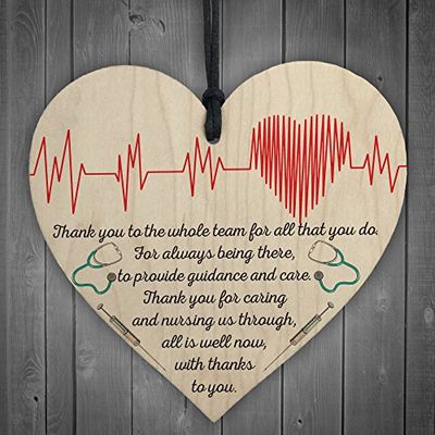 RED OCEAN All Is Well Now Doctors & Nurses Thank You Wooden Heart Plaque Hospital Gift