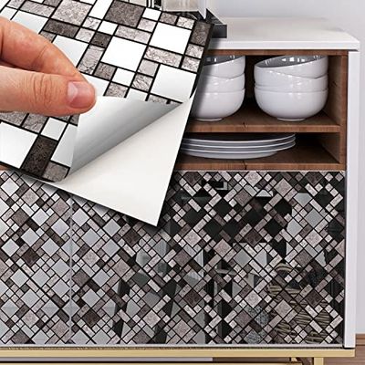 Walplus Tegelstickers Metalen Multiverpakking Modern Zelfklevende Tegels Schillen En Plakken Vinyl Decoratie Waterbestendige Keuken Vloer Metallic Zilvergrijs Steenmozaïek 72Pcs 15Cm(6") Grijs