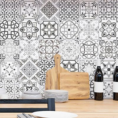 Ambiance Sticker Self-Adhesive Decorative Wall Decal Cement Tile for Bathroom and Kitchen Nuances de Gris Bari - Pack of 9 Stickers of 10 x 10 cm