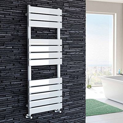 iBathUK | 1200 x 450 White Flat Panel Heated Towel Rail Bathroom Radiator