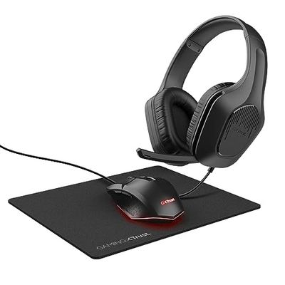 Trust Gaming GXT 790 Tridox zestaw PC do gier 3 w 1, lekki zestaw słuchawkowy ze sterownikami 50 mm, programowalna mysz przewodowa 200-6400 DPI, podkładka pod mysz, zestaw dla graczy do komputera,