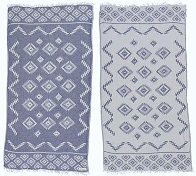 Bersuse 100% Katoen - Teotihuacan Turkse Handdoek - Peshtemal Strandlakens - Aztec Design - Dual Layer, OEKO-TEX - 95 x 175 cm, Donkerblauw
