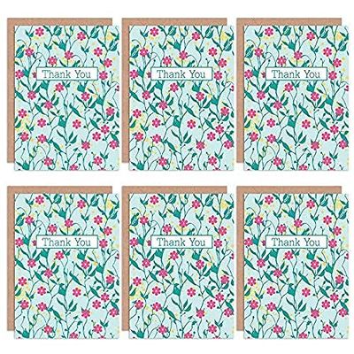 Wee Blue Coo Thank You Cards x6 Vintage Flowers Floral Pink Green Set Cards