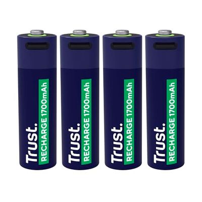 Trust Pile Ricaricabili AA USB-C 4 Pezzi, Batterie AA Porta USB-C Integrata, Nessun Caricabatteria Necessario, 1700 mAh Pile Stilo Ricaricabili tramite Porta USB, Cavo Incluso, Confezione da 4
